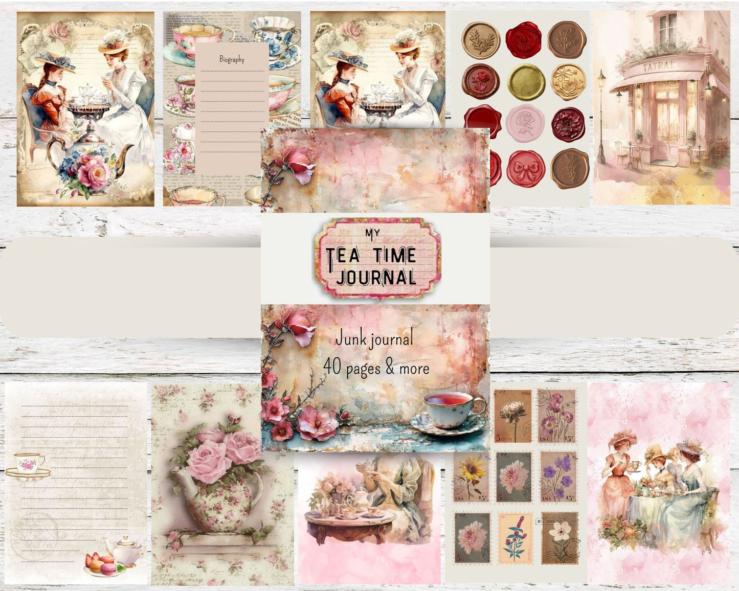 Vintage Tea Time Journal – Printable A4 (21x29.7cm)