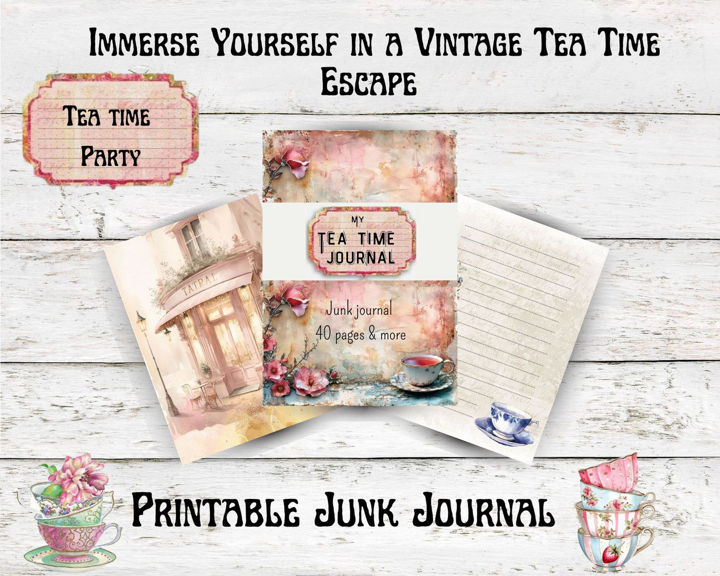 Vintage Tea Time Journal – Printable A4 (21x29.7cm)