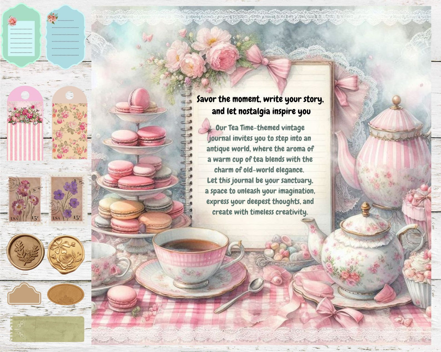 Vintage Tea Time Journal – Printable A4 (21x29.7cm)